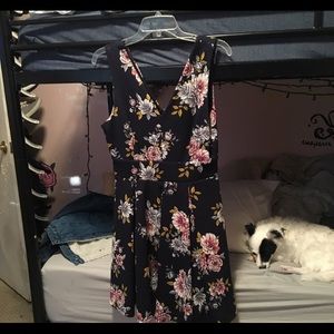 Navy and floral midi spring dress